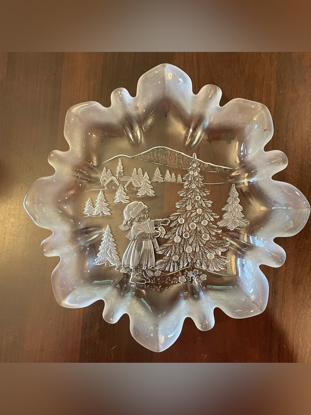 Vntg Mikasa Christmas Story Platter 13” Frosted Ruffled Wavy Edge Holiday Winter
